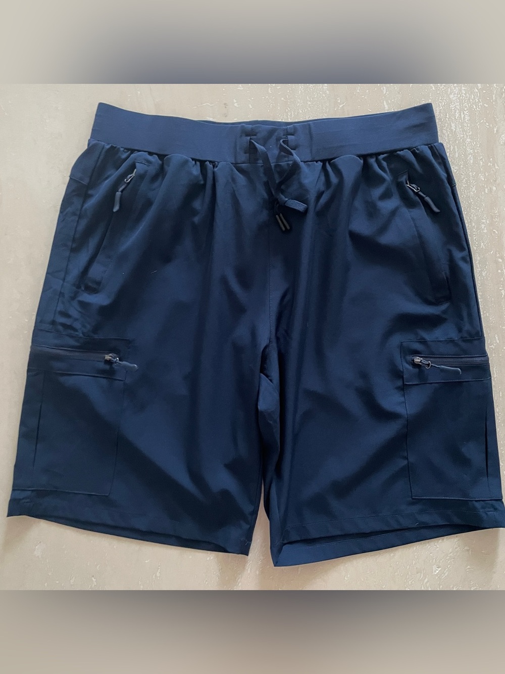 Dark Blue Stretch Cargo Hiking Shorts Pockets Lightweight Elastic Waist XL